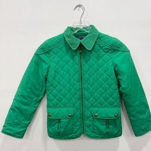 Polo Ralph Lauren Quilted Puffer Jacket Corduroy Neck Collar Medium 8-10 Green